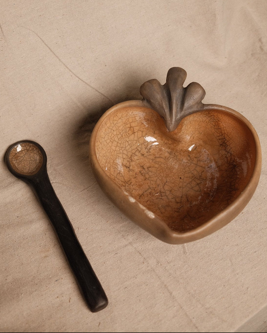 Corazon Glazed Heart Serving Bowl and Spoon Set