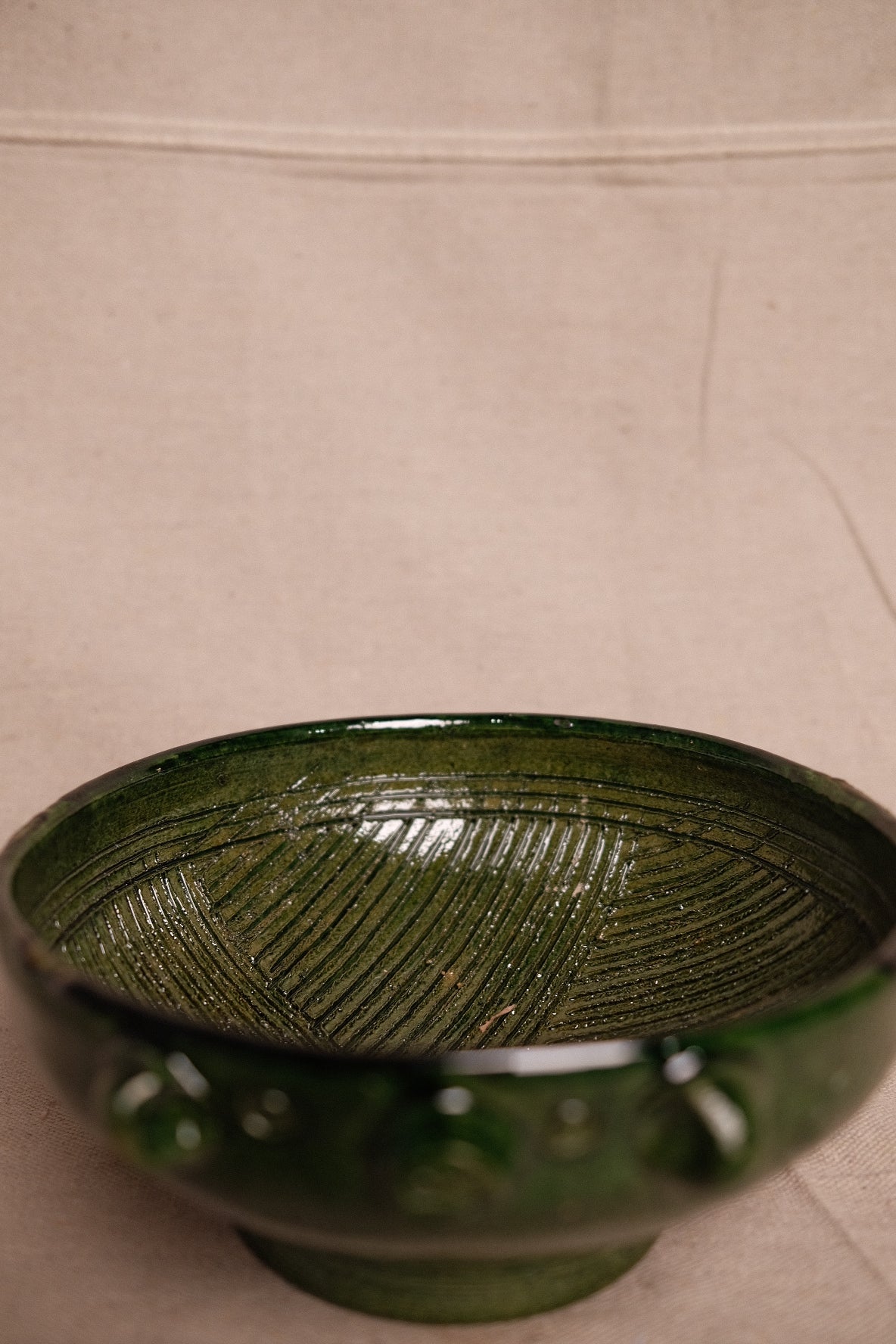 Green Glazed Pedestal Bowl