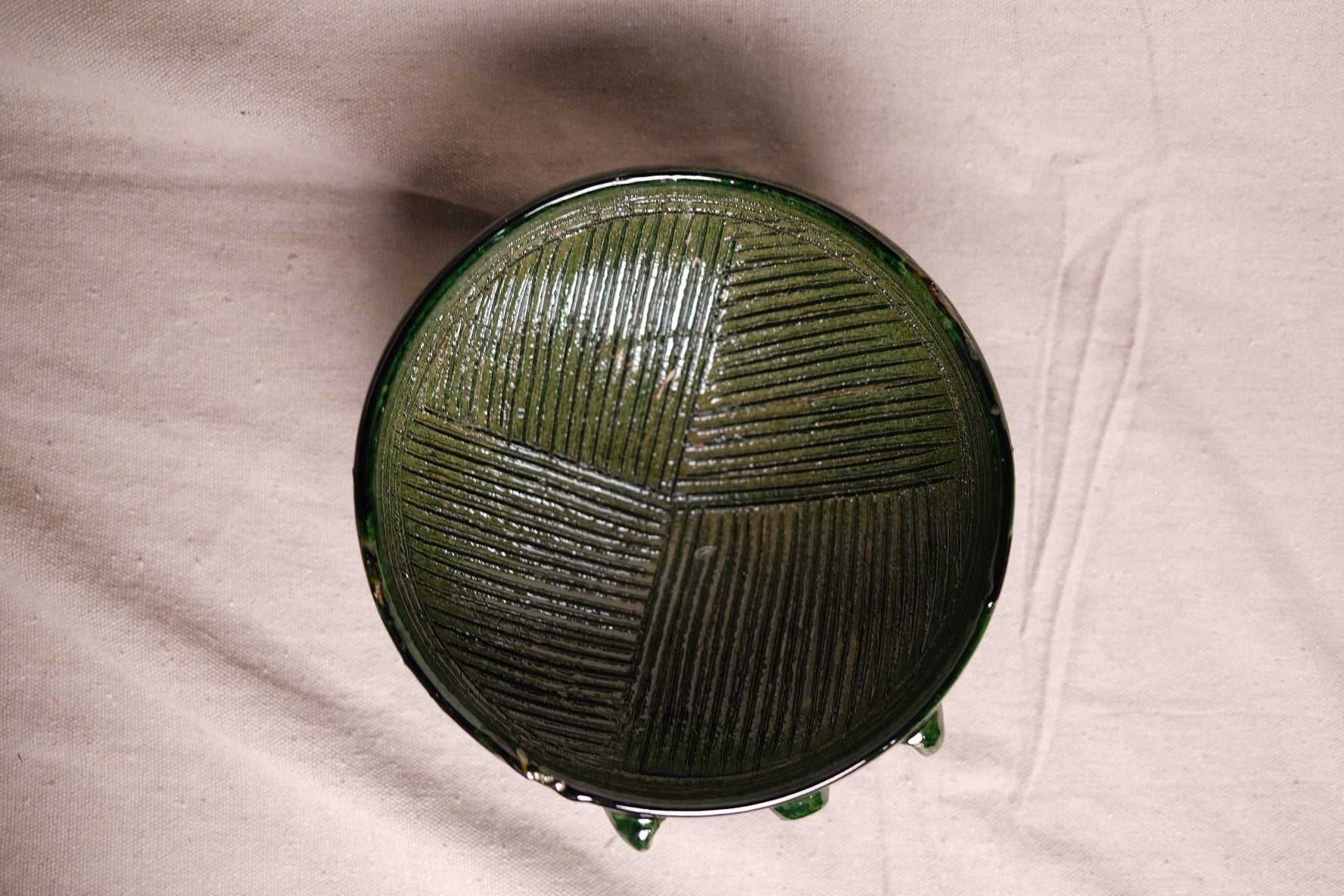Green Glazed Pedestal Bowl