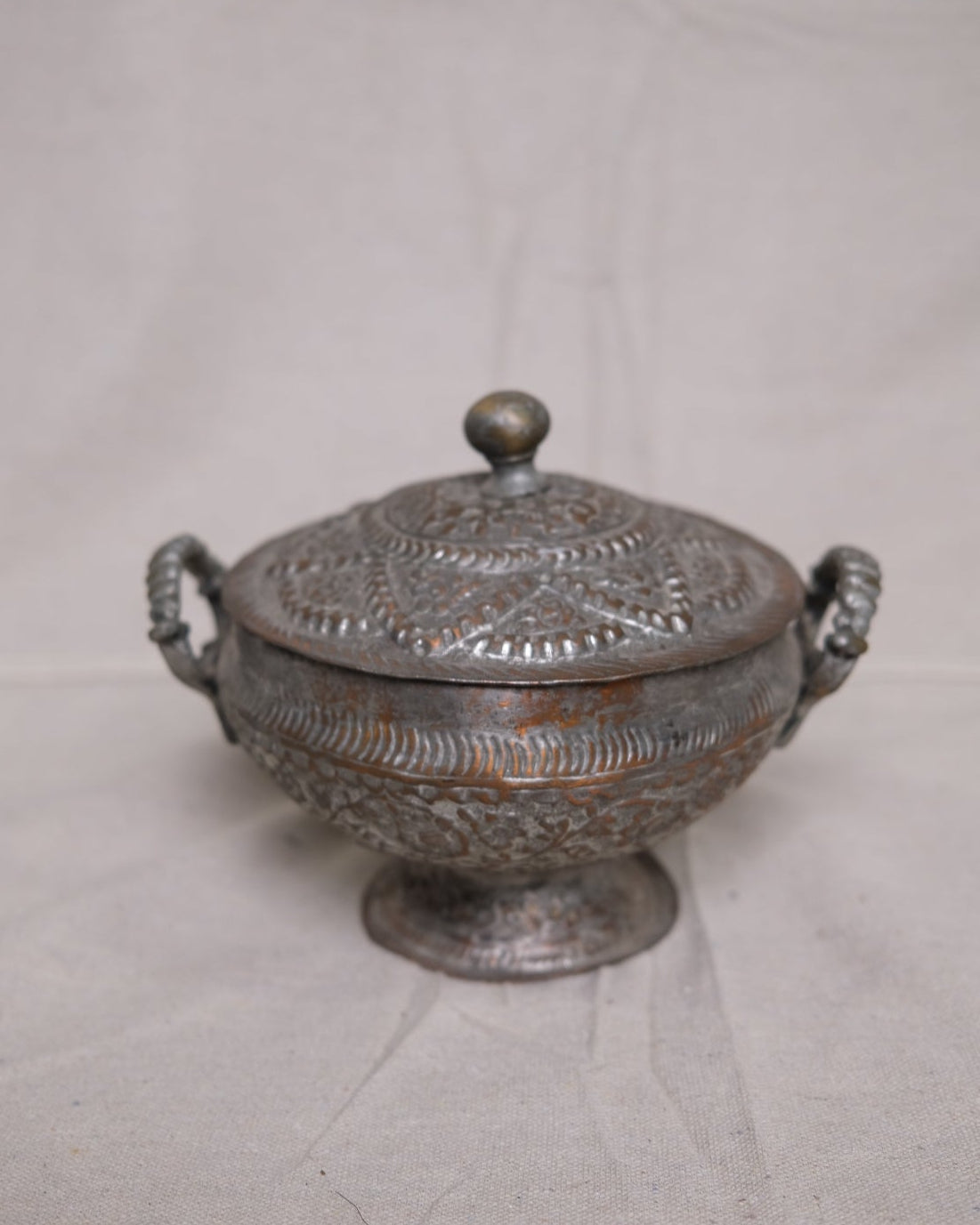 Antique Ornate Metal Lidded Bowl
