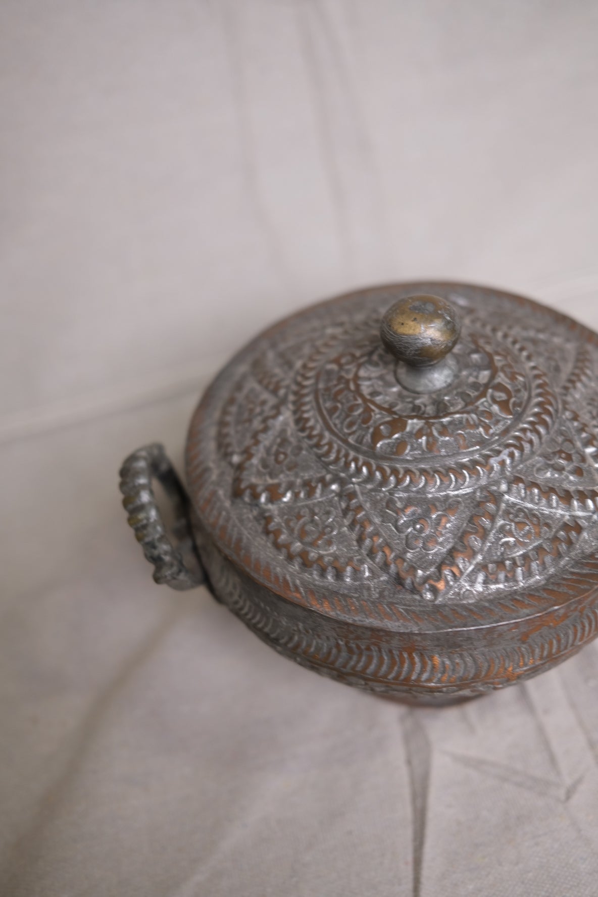 Antique Ornate Metal Lidded Bowl