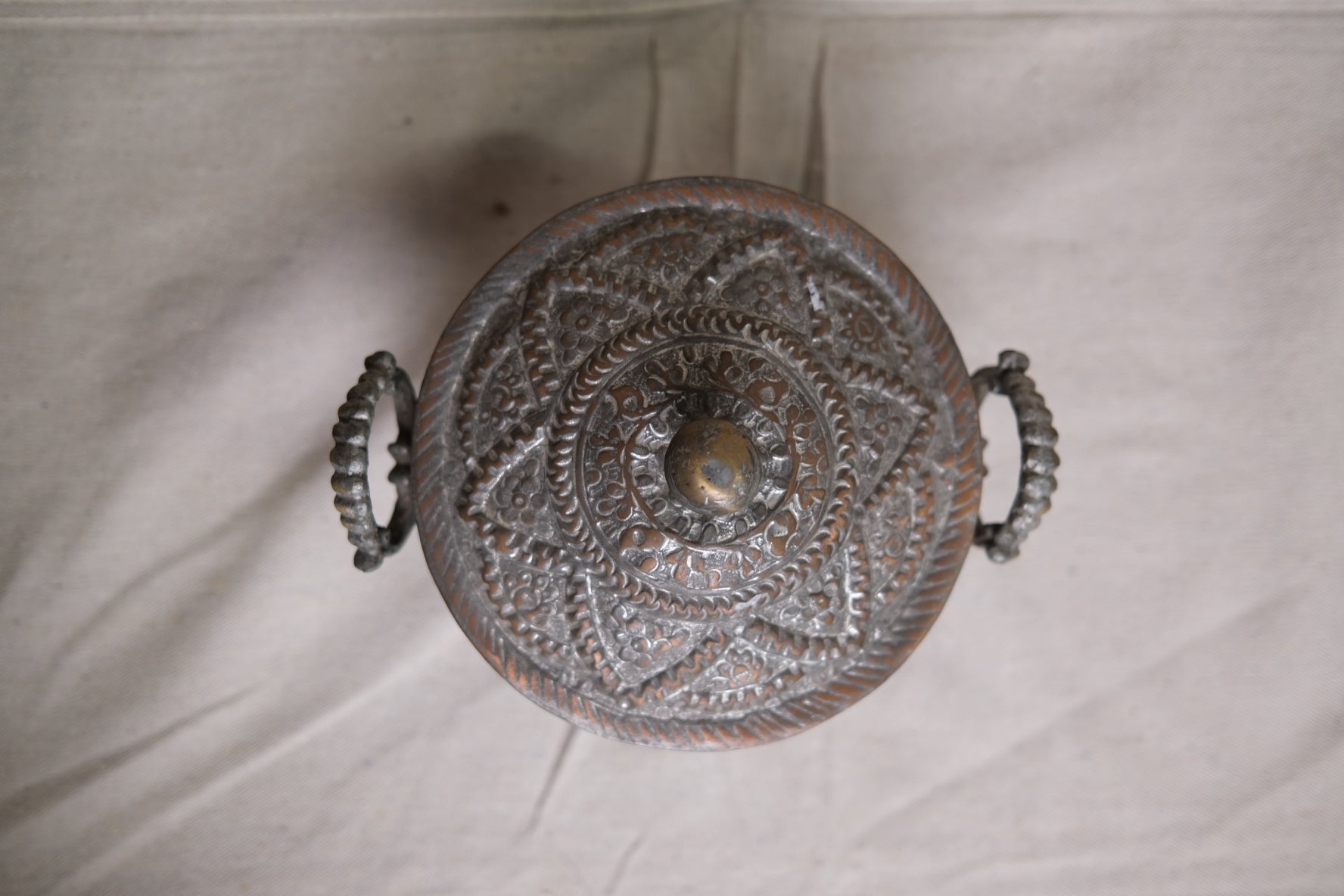 Antique Ornate Metal Lidded Bowl
