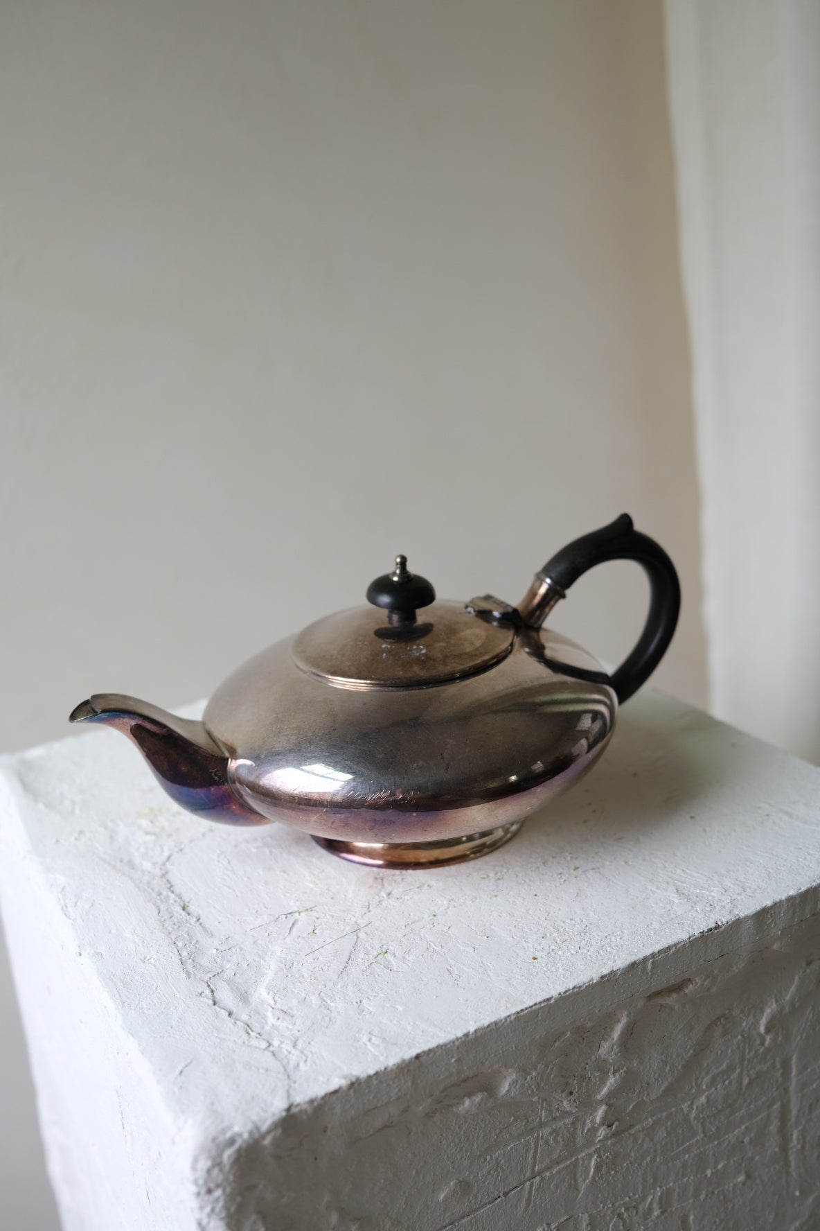 Edwardian Silver-Plated Teapot with Ebony Handle