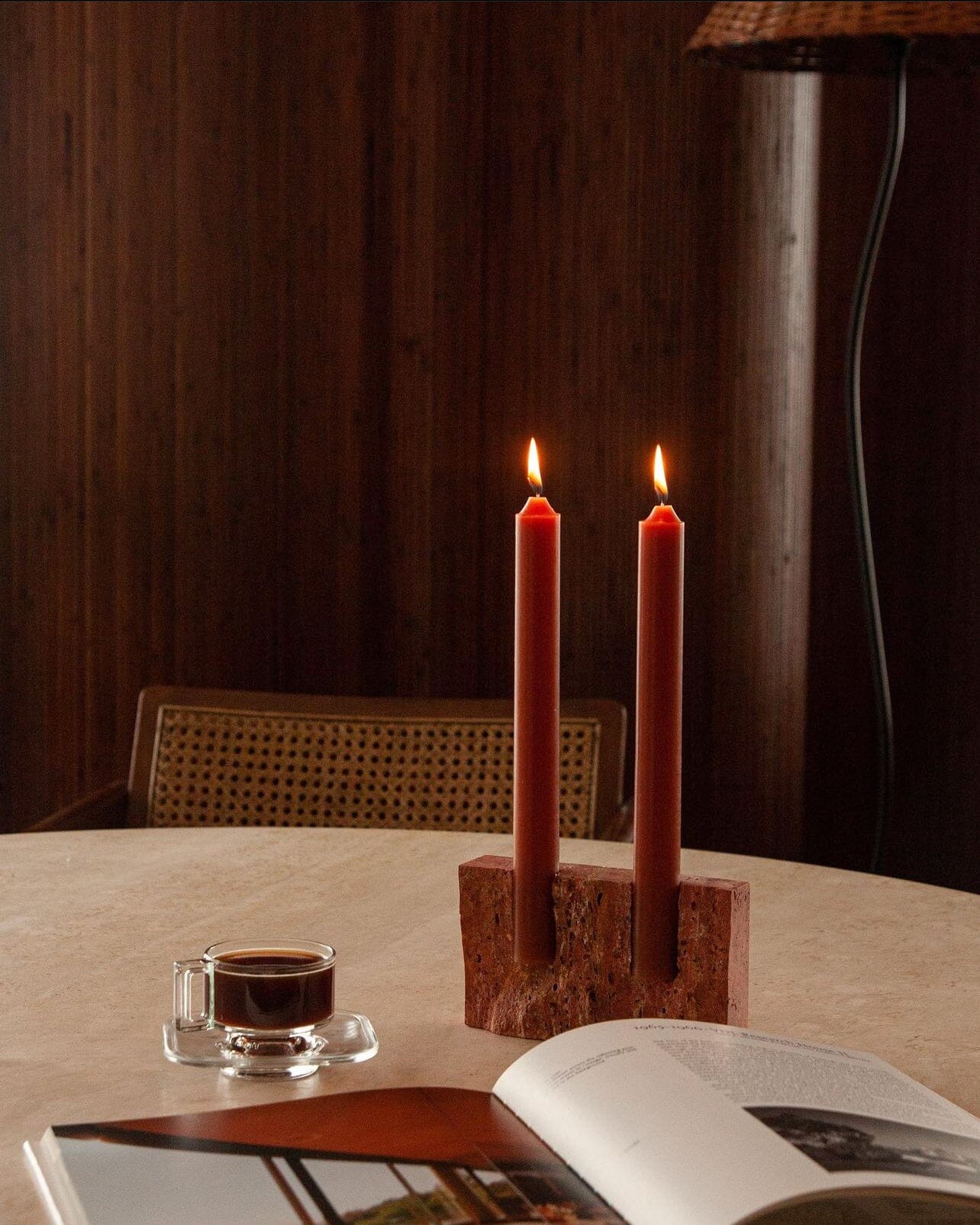 Dua Candle Holder: Red Travertine Stone Candle Holder Twenty Third by Deanne