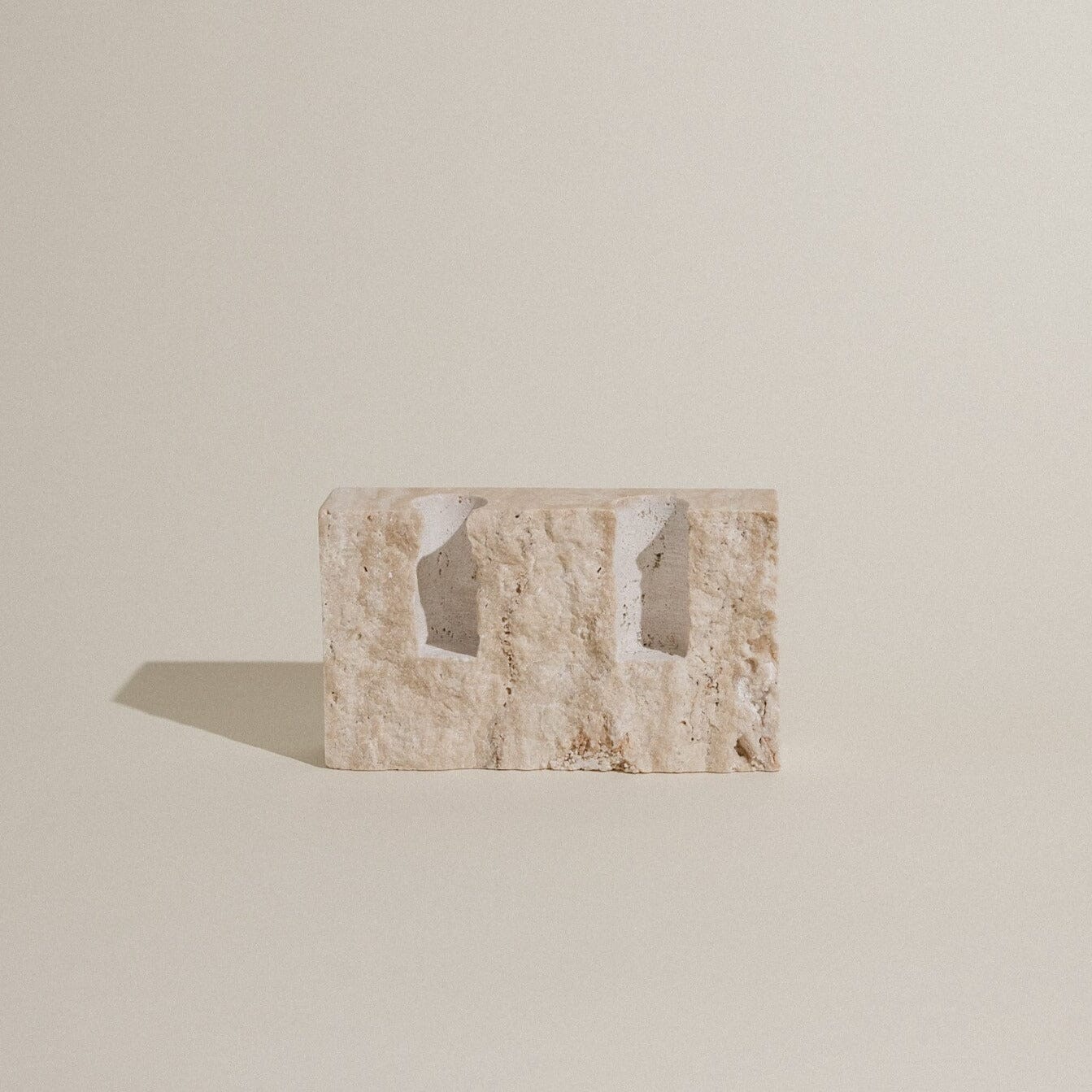 Dua Candle Holder: Beige Travertine Stone Candle Holder Twenty Third by Deanne