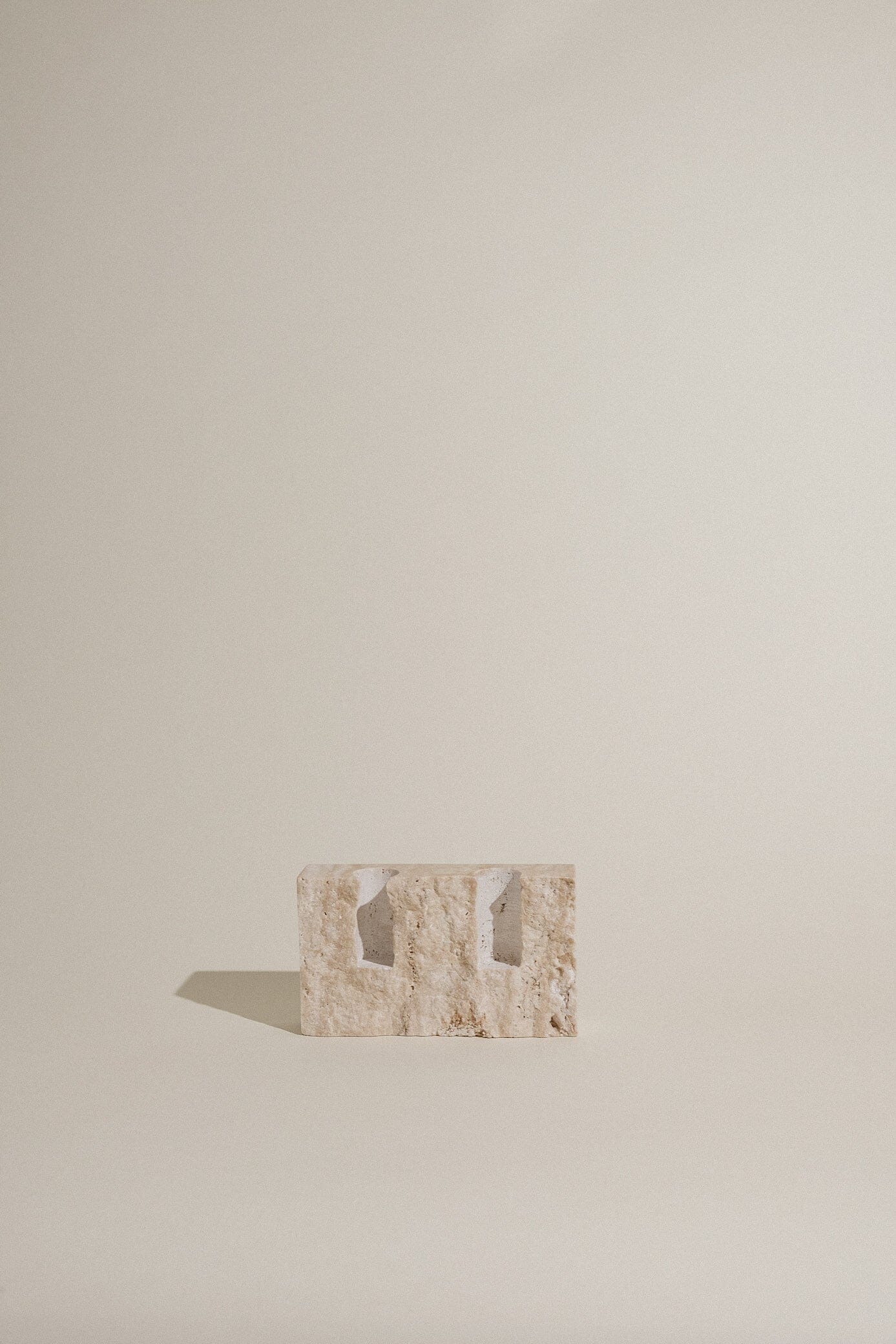 Dua Candle Holder: Beige Travertine Stone Candle Holder Twenty Third by Deanne