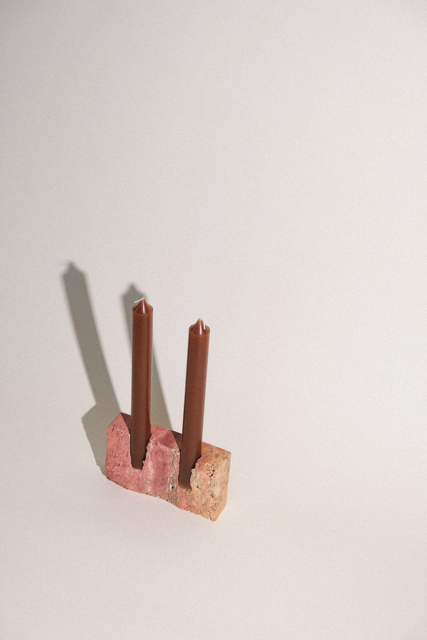 Dua Candle Holder: Red Travertine Stone Candle Holder Twenty Third by Deanne