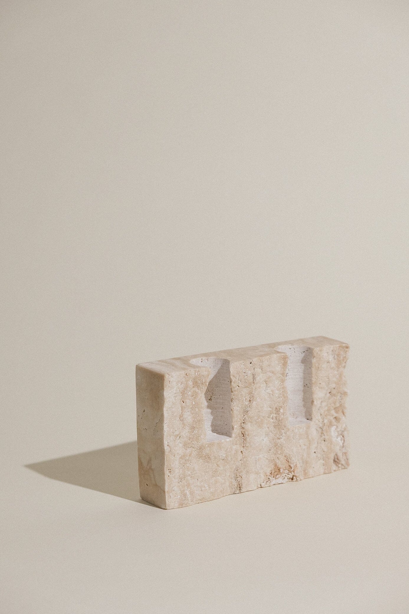 Dua Candle Holder: Beige Travertine Stone Candle Holder Twenty Third by Deanne