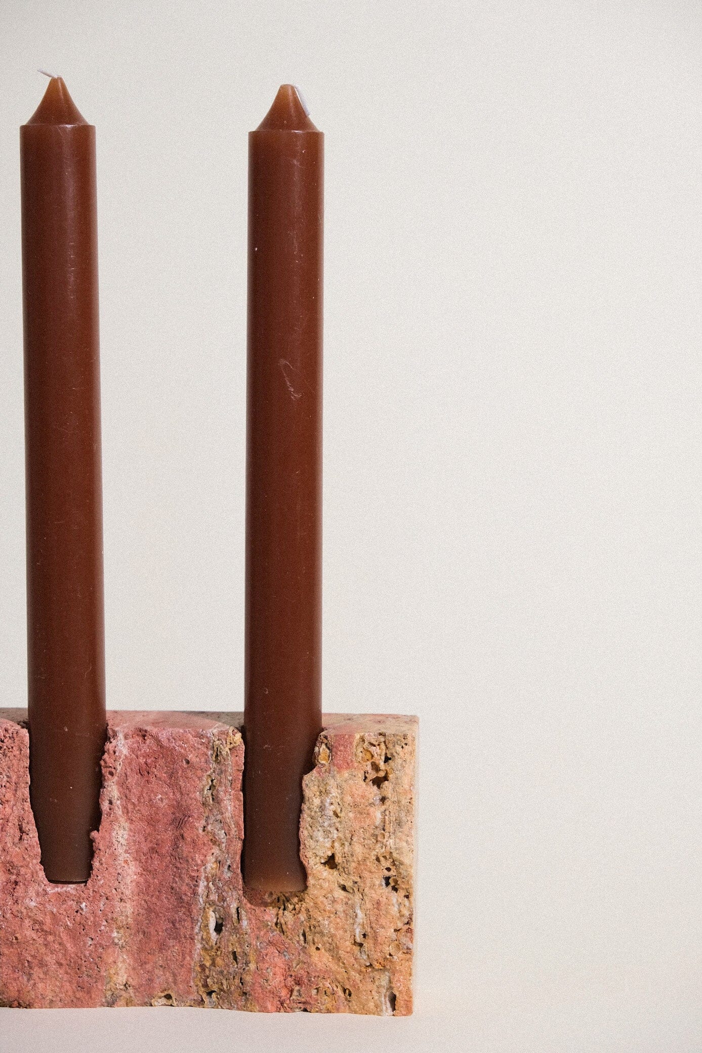 Dua Candle Holder: Red Travertine Stone Candle Holder Twenty Third by Deanne