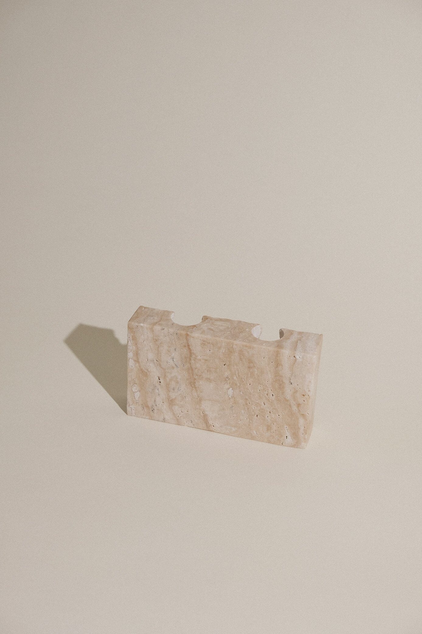 Dua Candle Holder: Beige Travertine Stone Candle Holder Twenty Third by Deanne