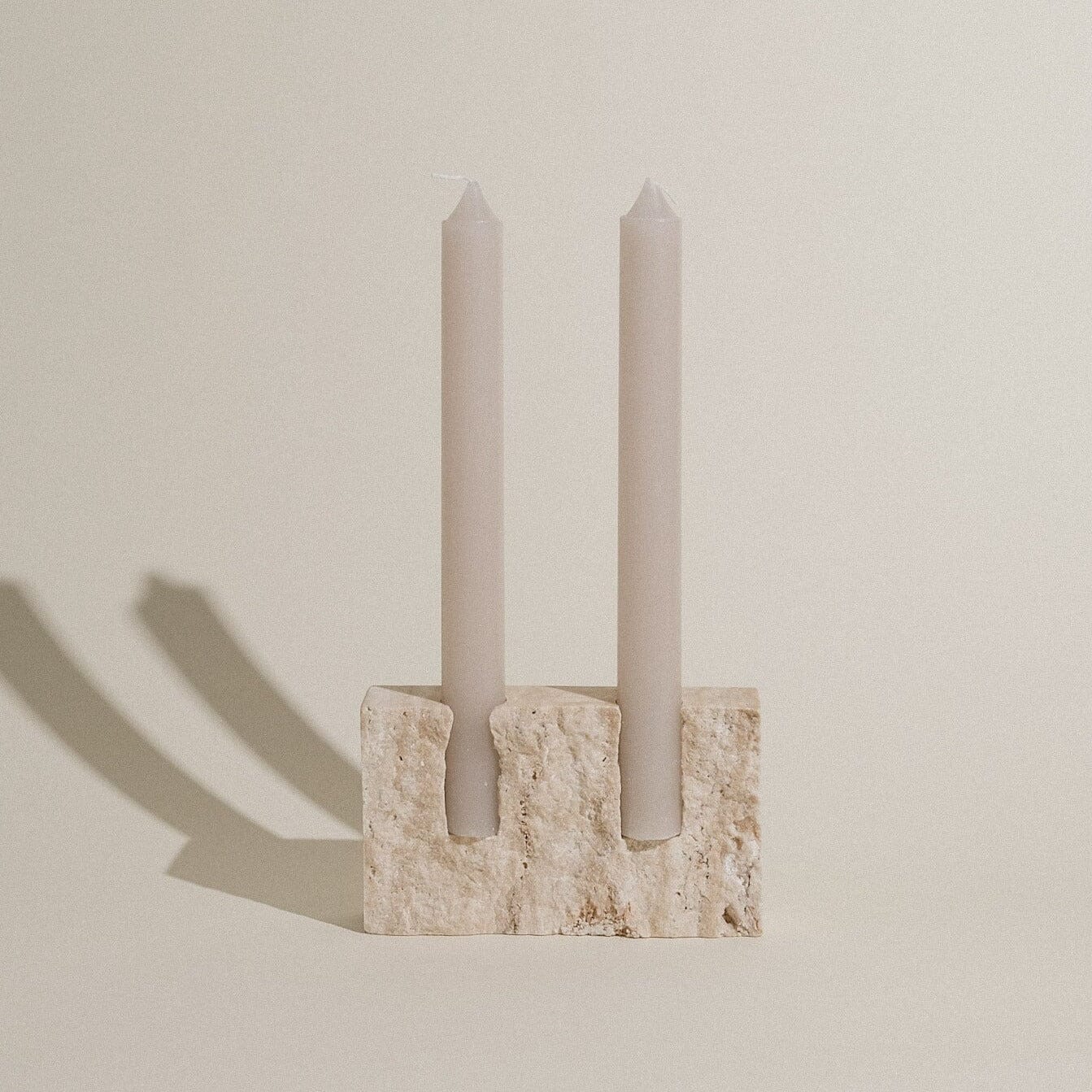 Dua Candle Holder: Beige Travertine Stone Candle Holder Twenty Third by Deanne