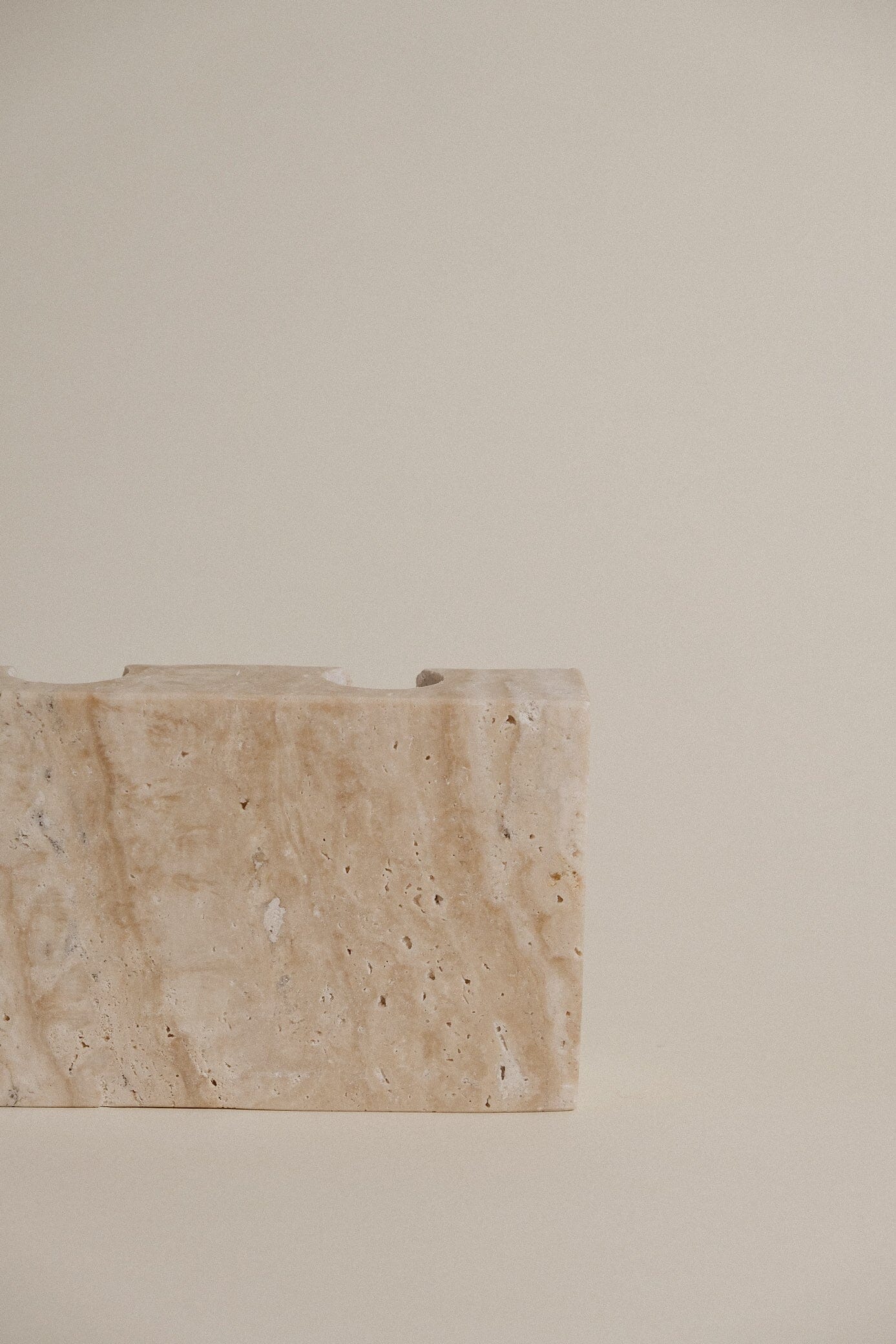 Dua Candle Holder: Beige Travertine Stone Candle Holder Twenty Third by Deanne