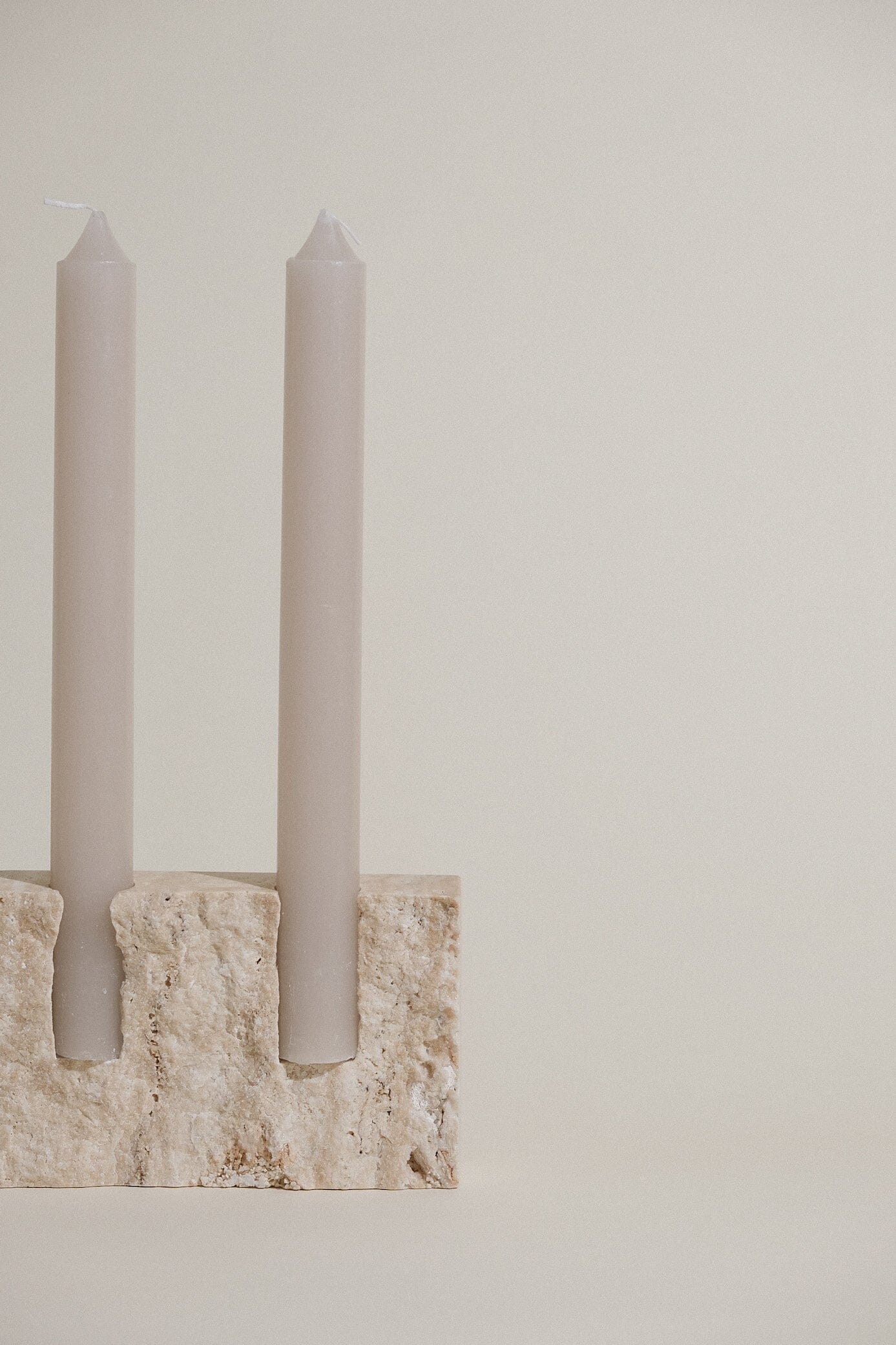 Dua Candle Holder: Beige Travertine Stone Candle Holder Twenty Third by Deanne