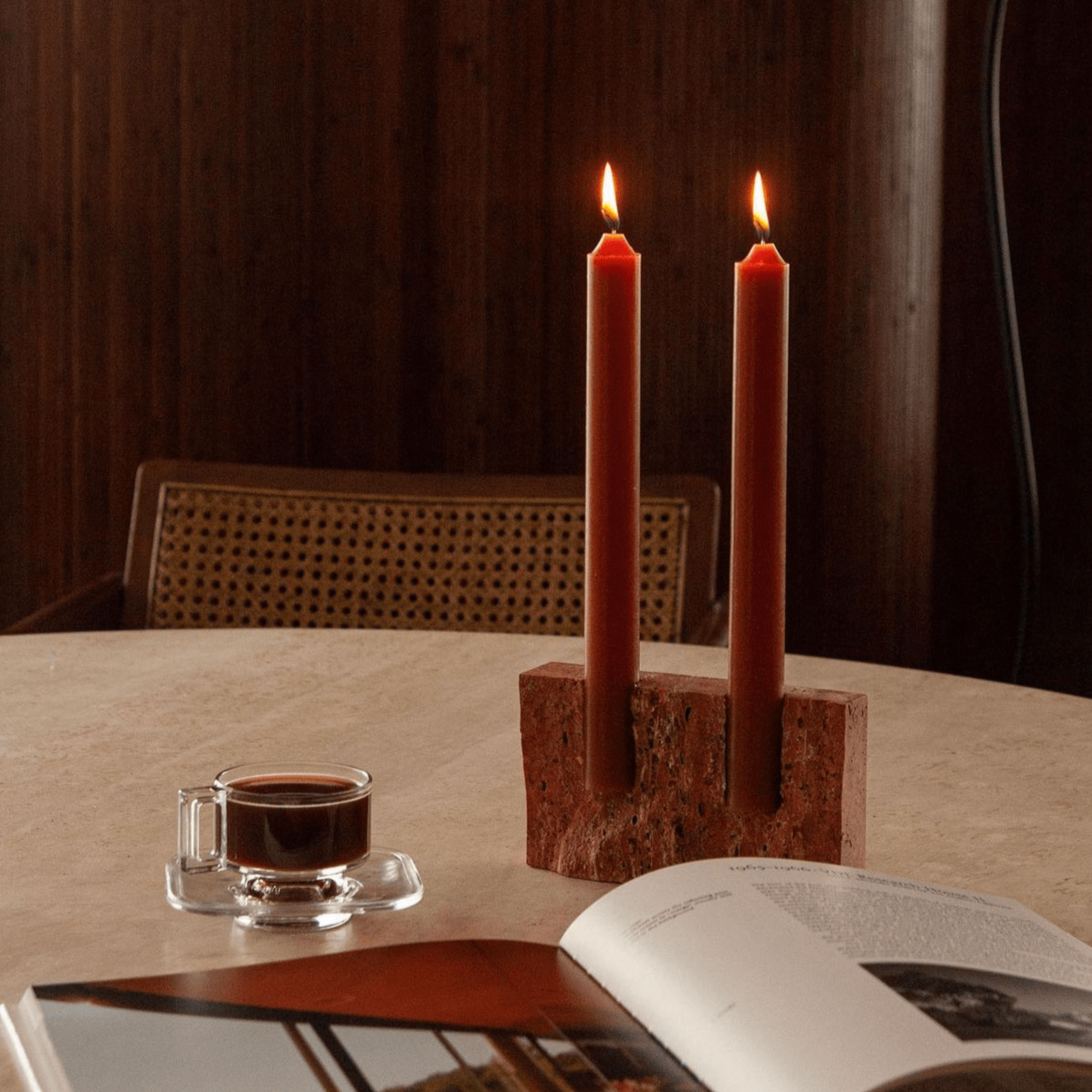 Dua Candle Holder: Red Travertine Stone Candle Holder Twenty Third by Deanne