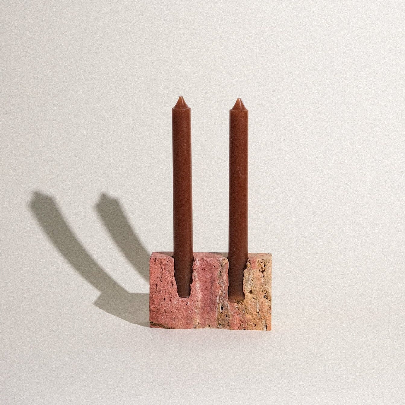 Dua Candle Holder: Red Travertine Stone Candle Holder Twenty Third by Deanne