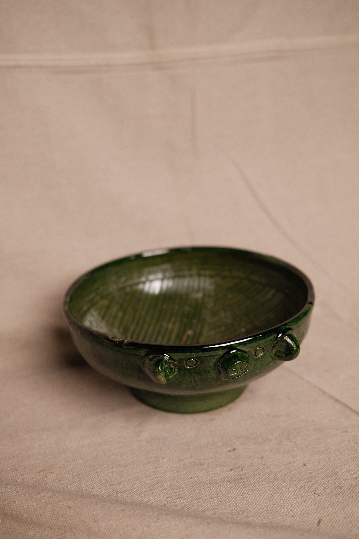 Green Glazed Pedestal Bowl