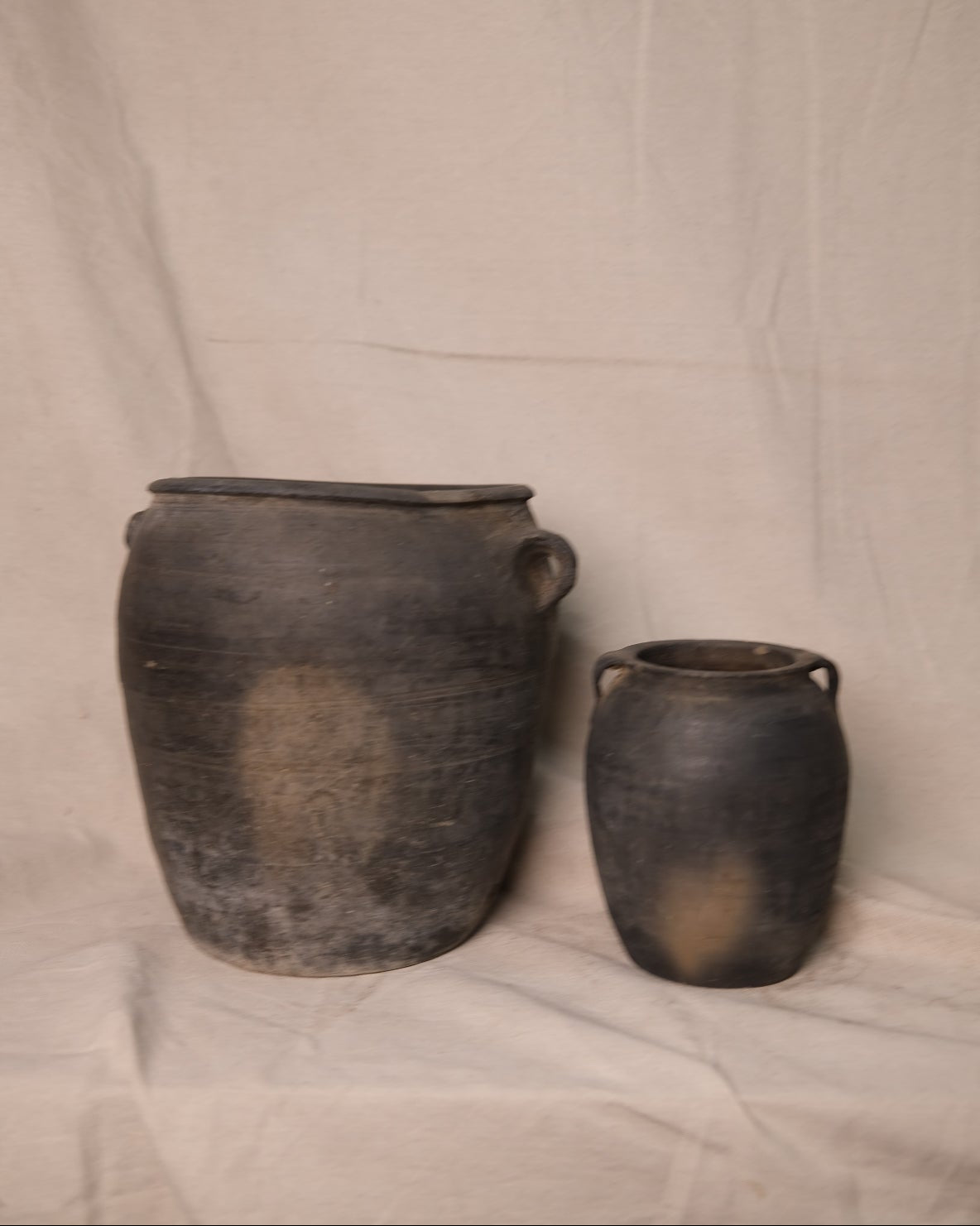 Tall Ancient Chinese Black Clay Vessel