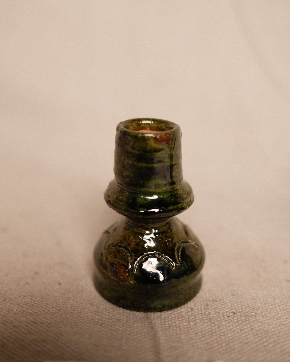 Mini Green glazed Oaxacan Candle Holder