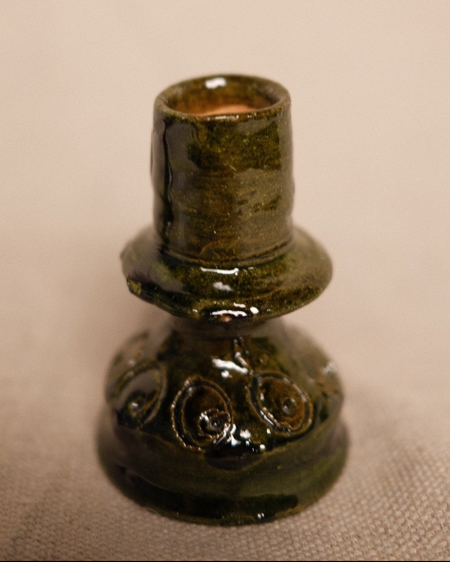 Small Green glazed Oaxacan Candle Holder
