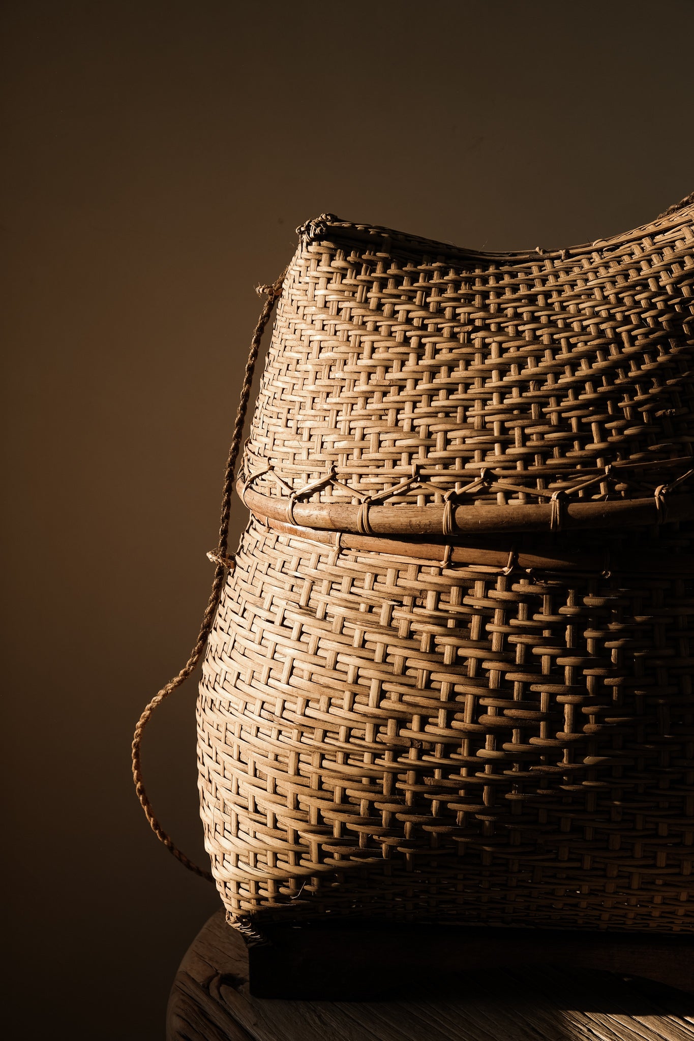 Large Vintage Wood and Rattan Basket