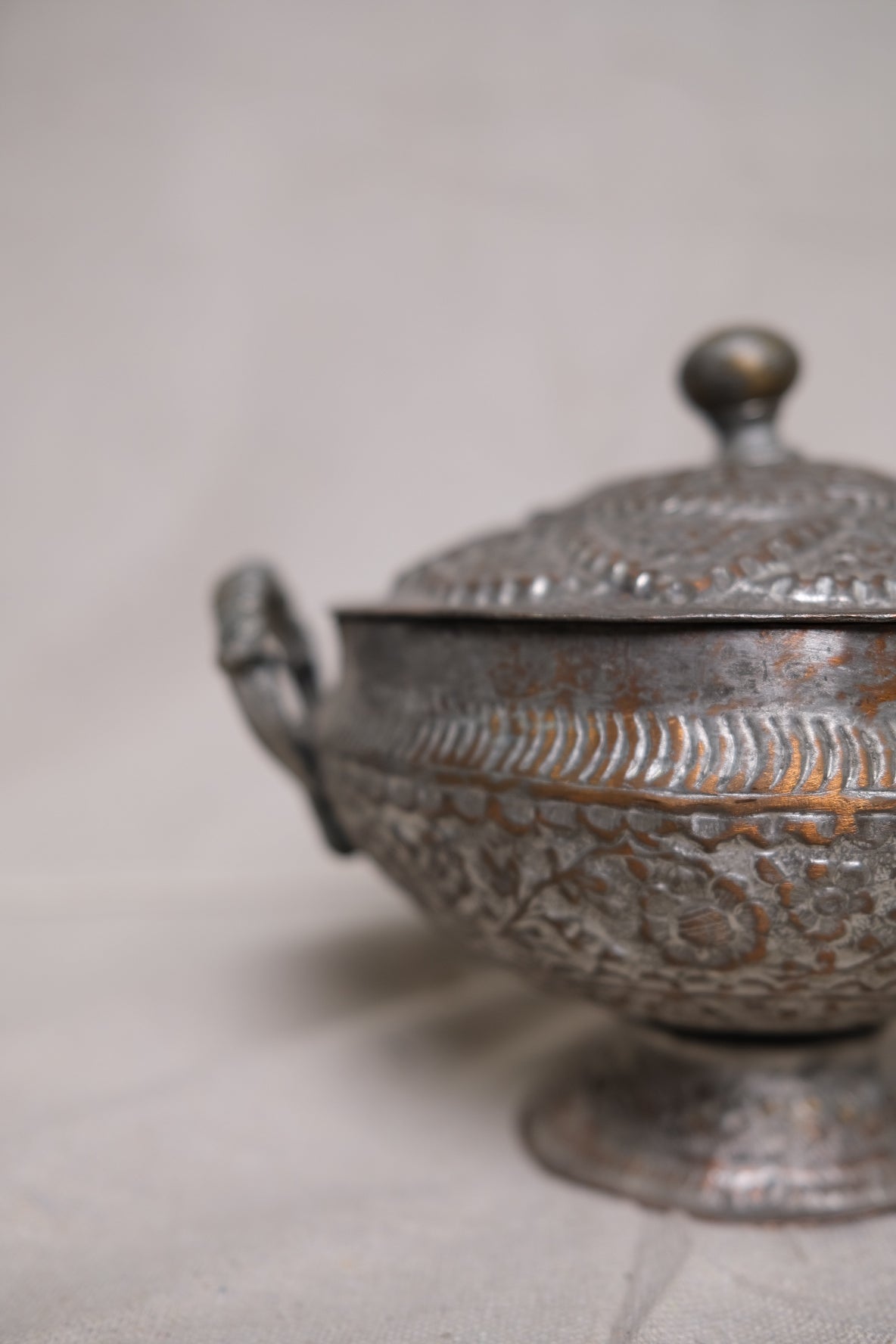 Antique Ornate Metal Lidded Bowl