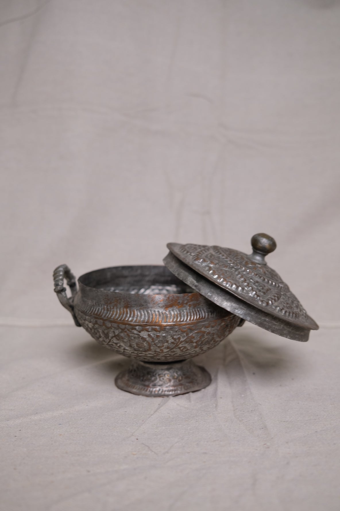 Antique Ornate Metal Lidded Bowl