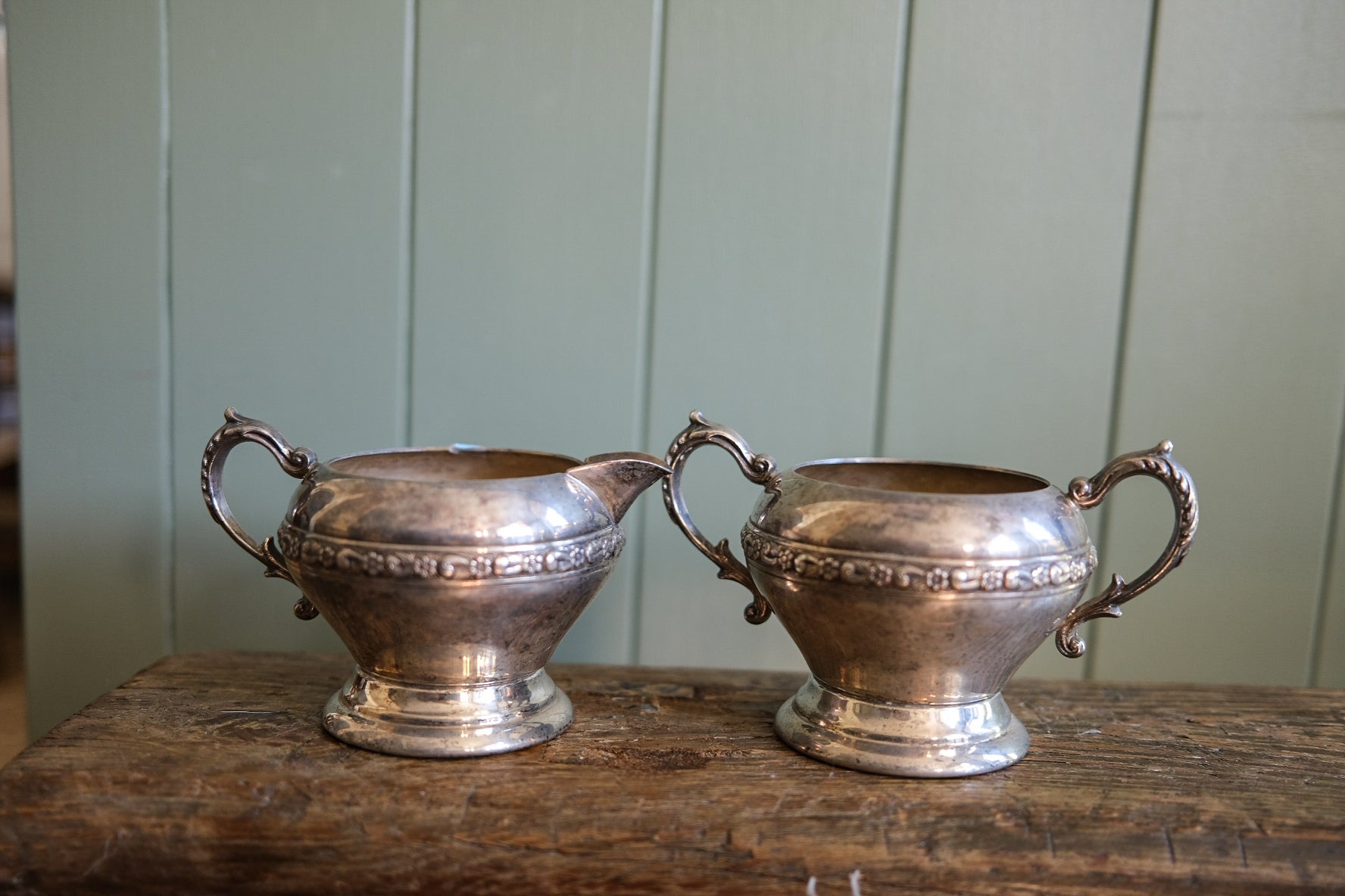 Antique Chrome Milk and Sugar Jug Set