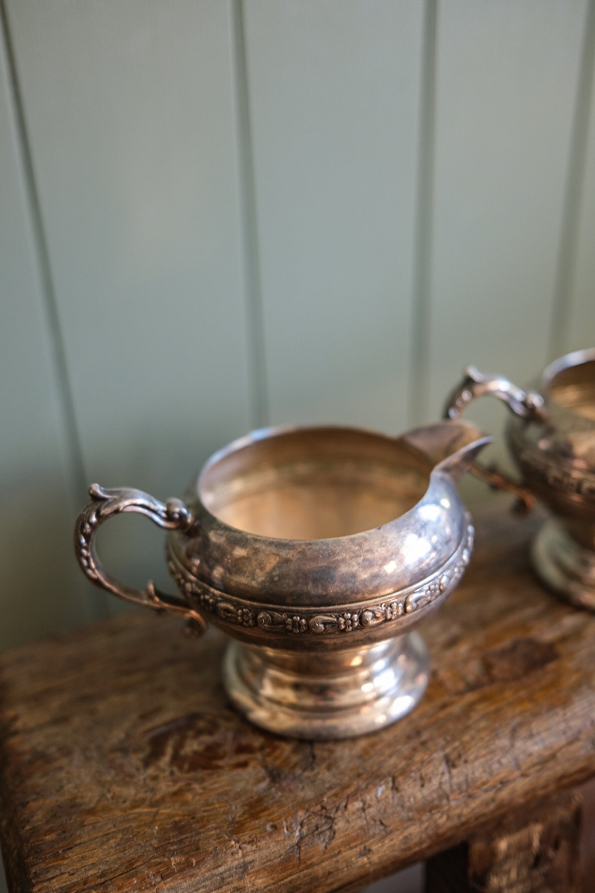 Antique Chrome Milk and Sugar Jug Set