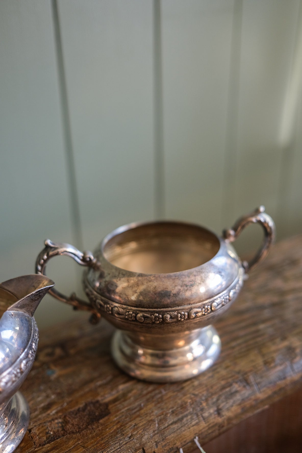 Antique Chrome Milk and Sugar Jug Set