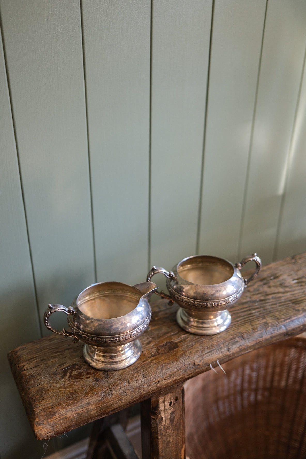 Antique Chrome Milk and Sugar Jug Set