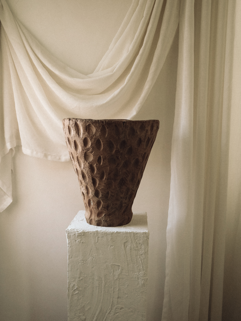 Carved Old teak Jar