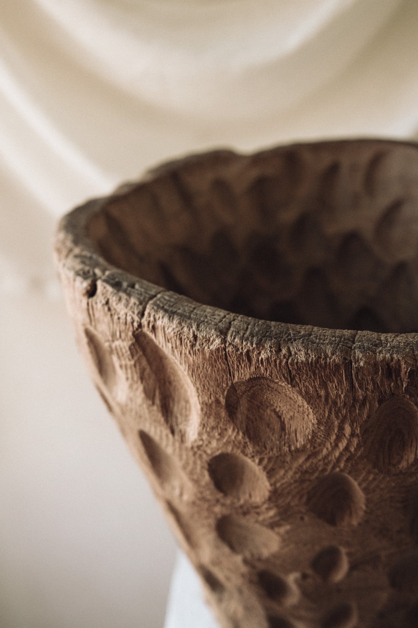 Carved Old teak Jar