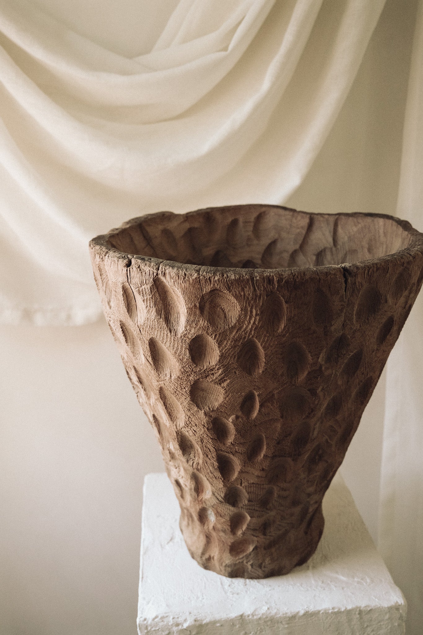 Carved Old teak Jar