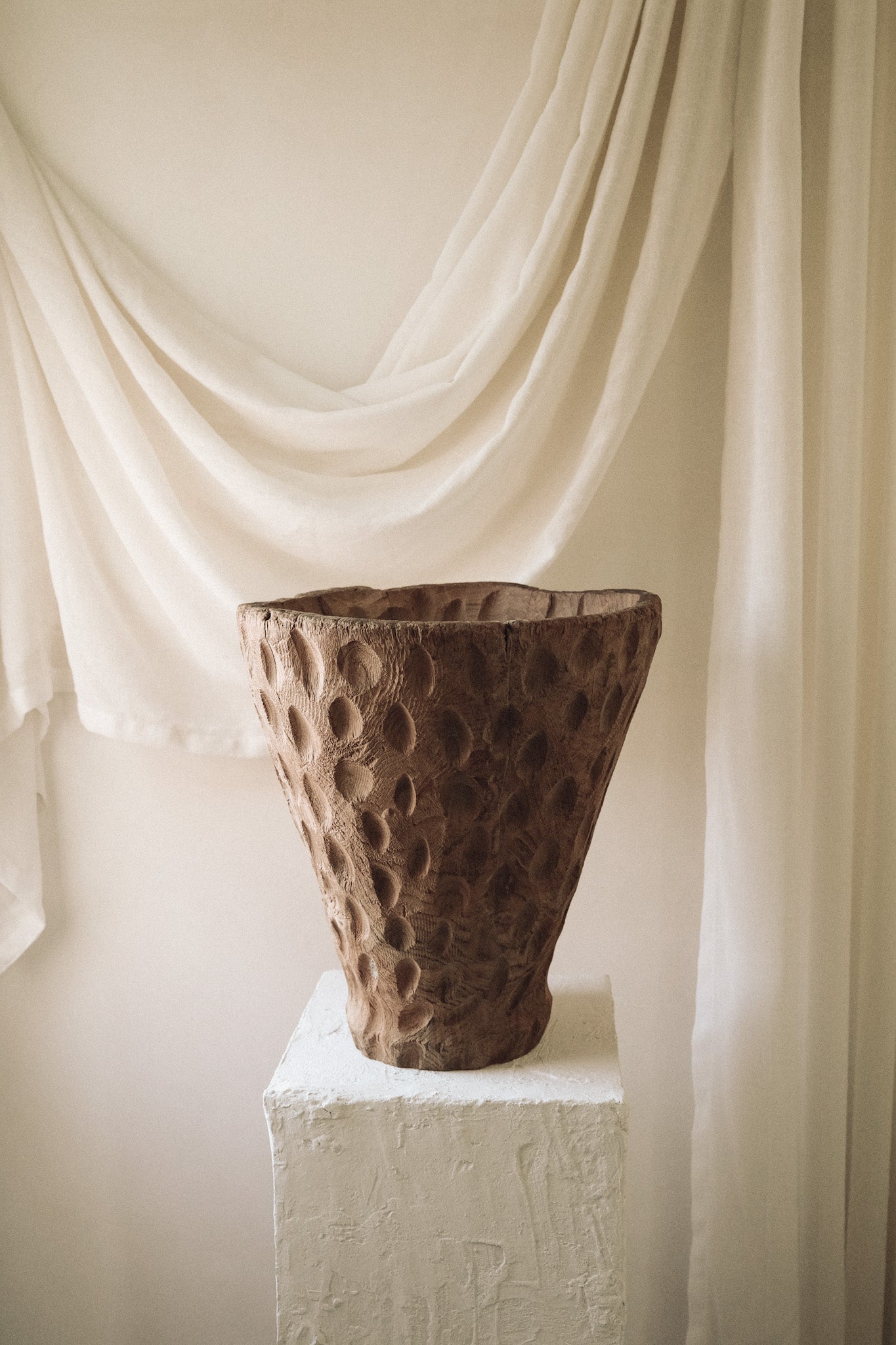 Carved Old teak Jar