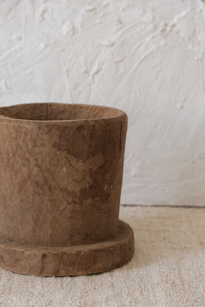 Vintage Wooden Mortar with Handle Vase Twenty Third by Deanne 