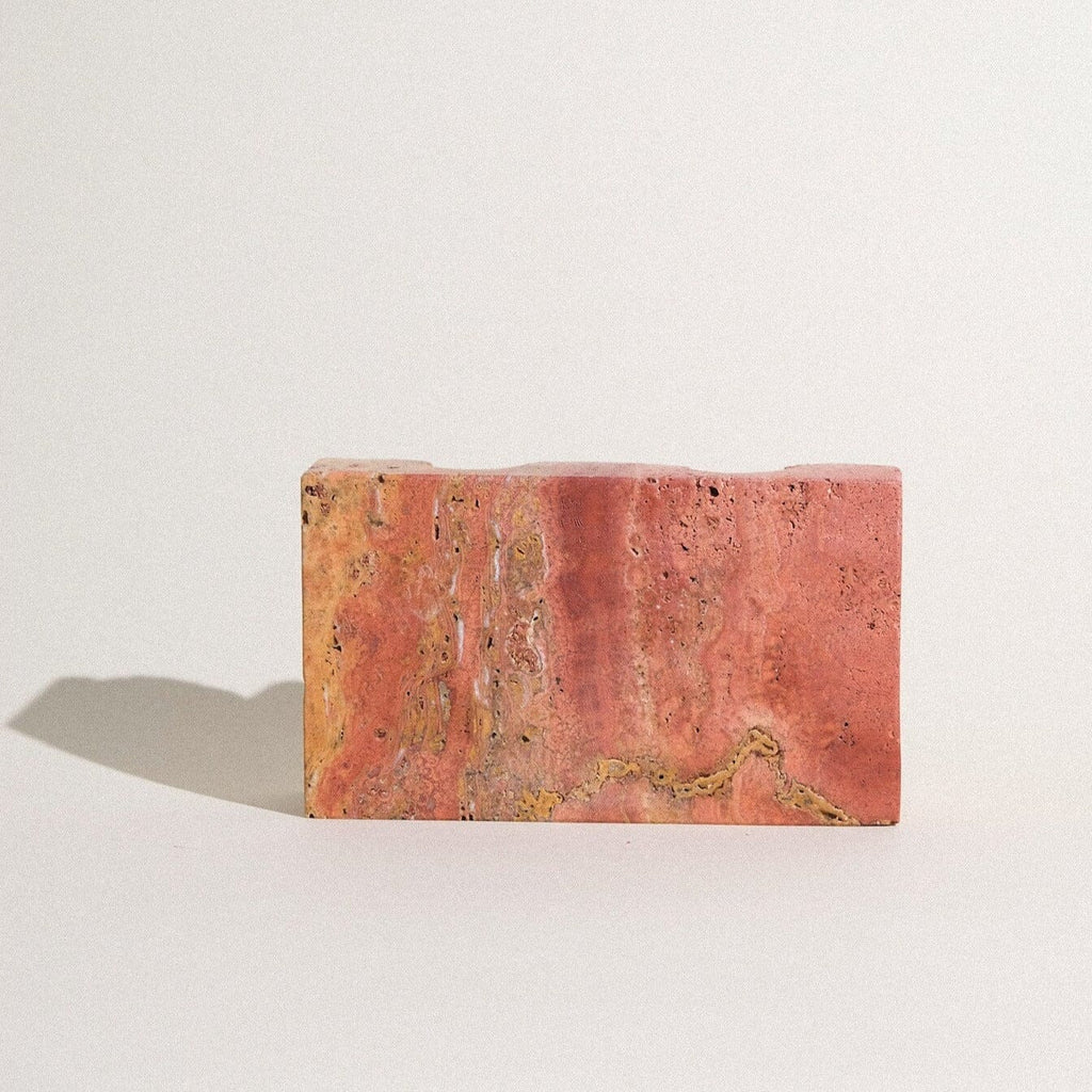 Dua Candle Holder: Red Travertine Stone Candle Holder Twenty Third by Deanne 