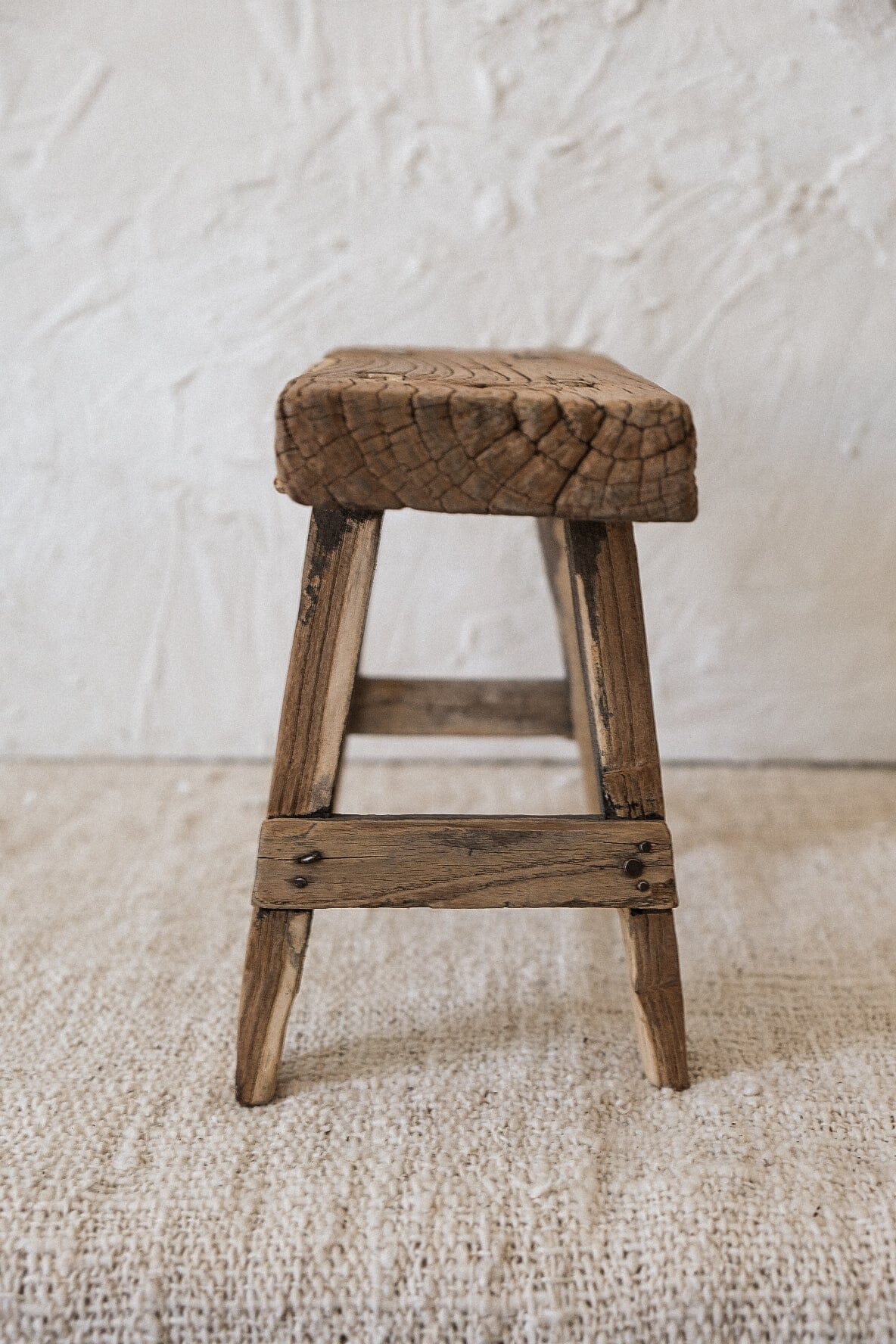 Shabby chic light cream wooden selling milking stool