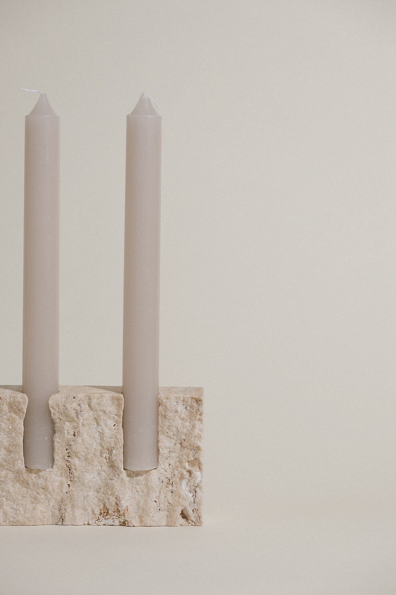 Dua Candle Holder: Beige Travertine Stone Candle Holder Twenty Third by Deanne 