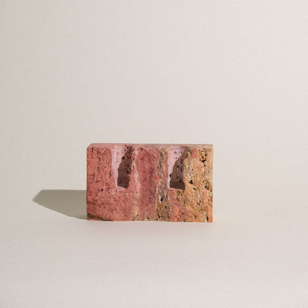 Dua Candle Holder: Red Travertine Stone Candle Holder Twenty Third by Deanne 